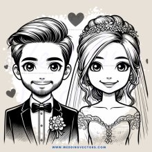 a bride and groom in black and white with beards