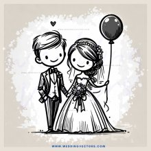a bride and groom with balloon