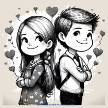 two kids with hearts around them