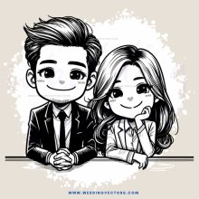 smiling couple in black and white illustration