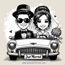 just married couple in car