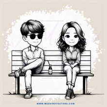 a boy and girl sitting on a bench