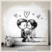 a wedding portrait with a teddy bear at the bottom