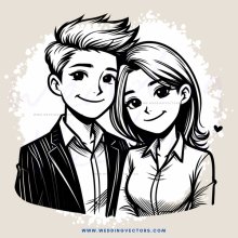 a couple's happy face with black and white outline