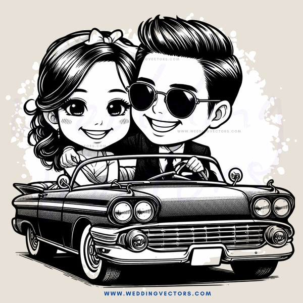 cartoon couple in car