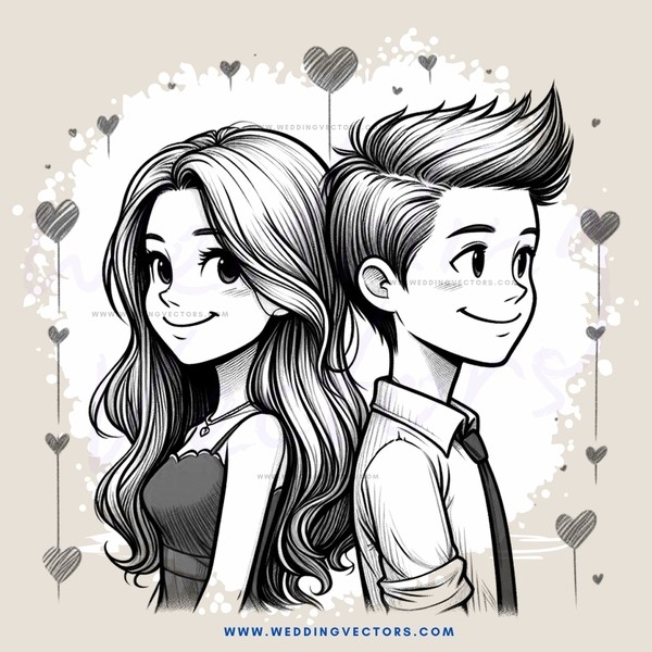 two girls smiling together with hearts on the sides