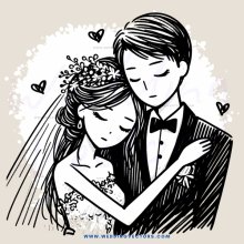 a man and woman hugging with hearts all over