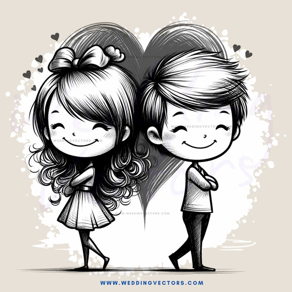 boy and girl hearts ink art