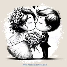 a newlywed couple sharing their first kiss