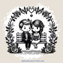 couple on bench with flowers and leaves surrounding them