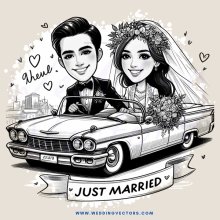 the car and people are smiling because they're married