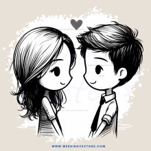 a boy and girl with hearts over their heads