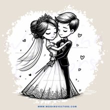 a bride and groom hugging in a cartoon image