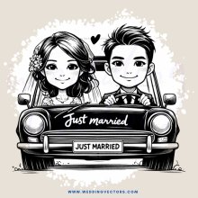 a cartoon car with a married couple on the dials
