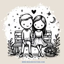 a couple sitting on a bench in front of a potted plant