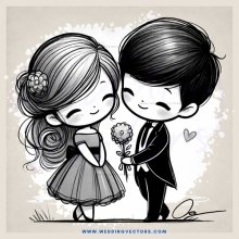 a couple holding flowers and hearts