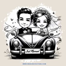 just married caricature drawing in black and white