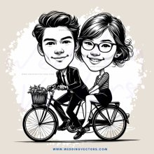 a cartoon drawing of boy and girl riding bikes