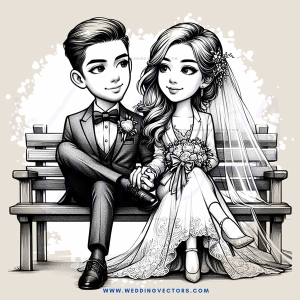 wedding couple sitting together on bench