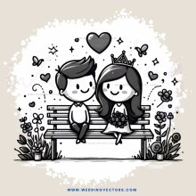 boy and girl on bench with flowers around them