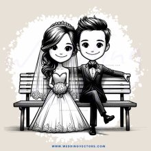 couple sits on bench on their wedding day