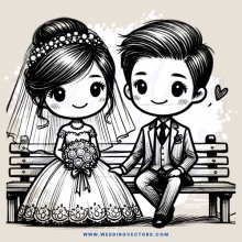 groom and bride on bench