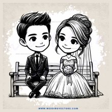the wedding couple sitting on bench