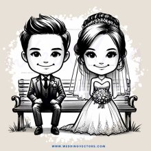 wedding couple posing for picture on bench