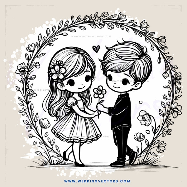boy and girl sharing flower