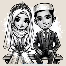 a bride and groom sitting on a bench
