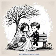 a couple sitting on a bench in front of a tree