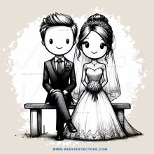 a bride and groom sitting on a bench