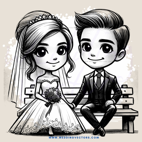 bride and groom on a bench