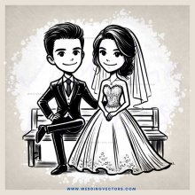 a bride and groom on a bench