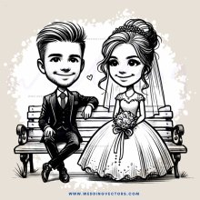 wedding couple posing on bench with flowers and veil