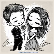 a boy and girl holding hands and flowers