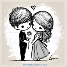 a boy and girl holding flowers