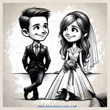 cartoon bride and groom with flowers