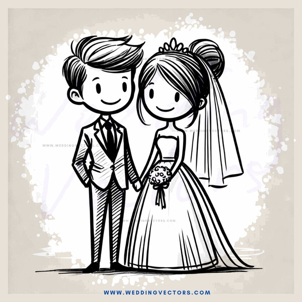 a bride and groom in wedding formal clothes