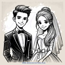 a young couple dressed for their wedding