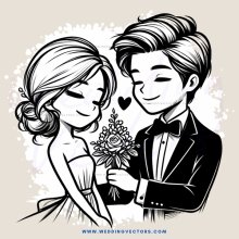 a couple holding flowers and smiling