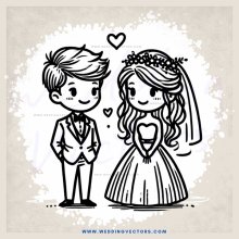 a bride and groom drawing in black and white