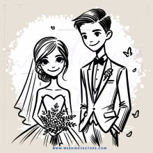 a wedding couple in black and white illustration