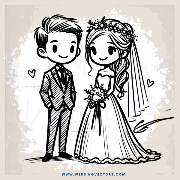 a bride and groom standing side by side