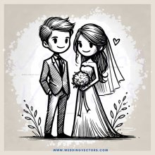 a wedding couple sketch in black and white