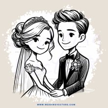 bride and groom drawing in black and white