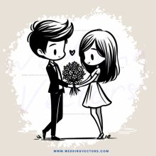 a couple exchanging flowers and holding hands