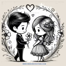 boy and girl holding flowers