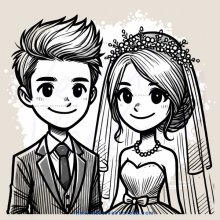 married couple in wedding suits