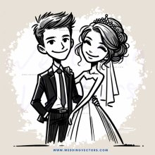 groom and bride cartoon sketch